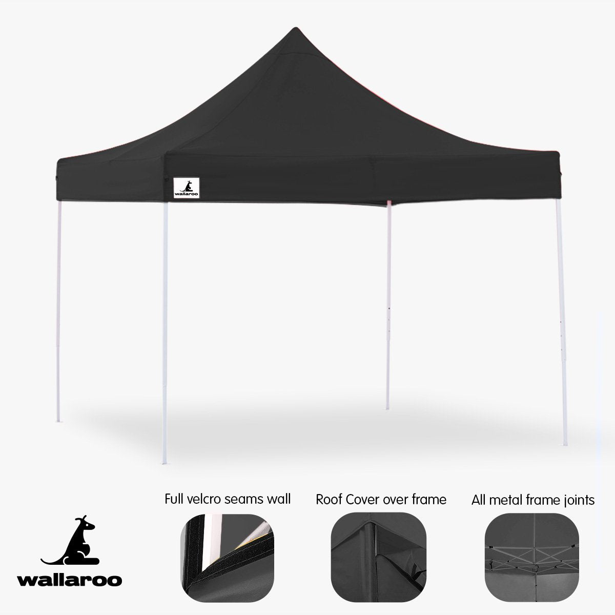 Wallaroo 3x3 PopUp Black Gazebo Marquee Outdoor Tent