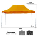 Gazebo Tent Marquee 3x4.5m PopUp Outdoor Wallaroo Orange - 45-Degree Angle