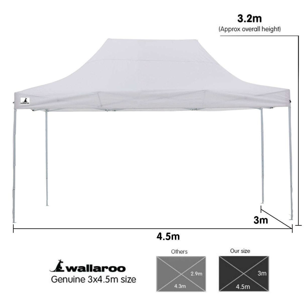 Gazebo Tent Marquee 3x4.5m PopUp Outdoor Wallaroo White