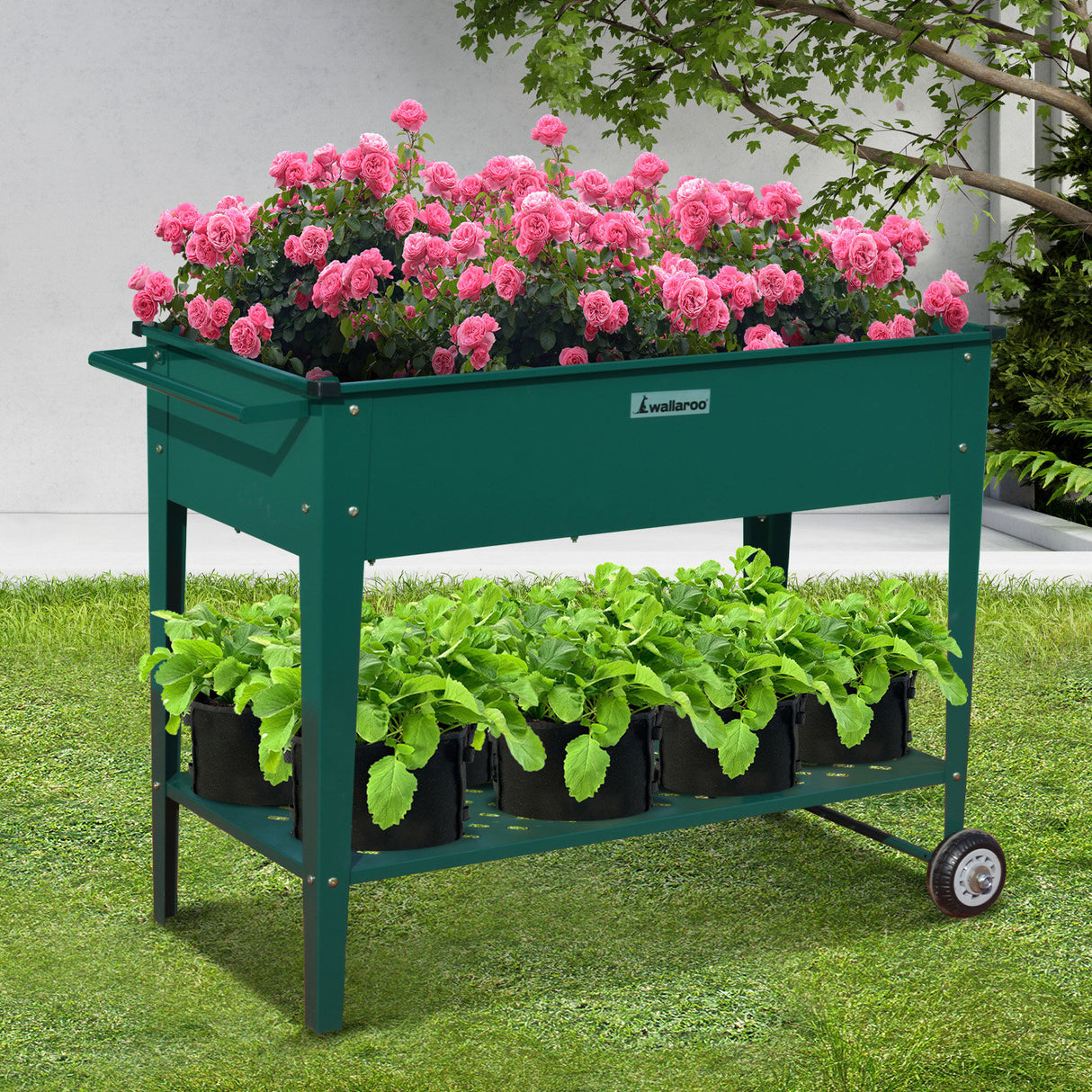 Wallaroo Garden Bed Cart Raised 108.5 x 50.5 x 80cm Steel - Green