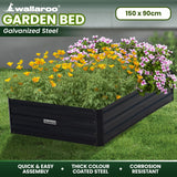 Wallaroo 150 x 90 x 30cm Galvanized Steel Garden Bed - Black - Extra Image