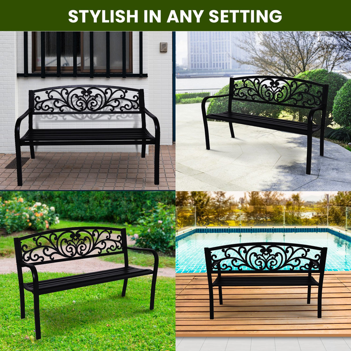 Wallaroo Steel Outdoor Garden Bench - Floral