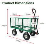 Steel Mesh Garden Trolley Cart - Green - Front View