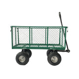 Steel Mesh Garden Trolley Cart - Green - Side View