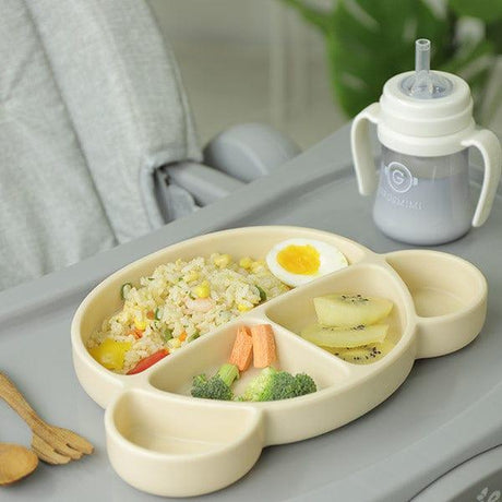 Grosmimi Bear Silicone Suction Food Plate with Silicone Lid Chocolate Brown-2006733467890618371