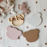 Grosmimi Bear Silicone Suction Food Plate with Silicone Lid Chocolate Brown - Top-Down View