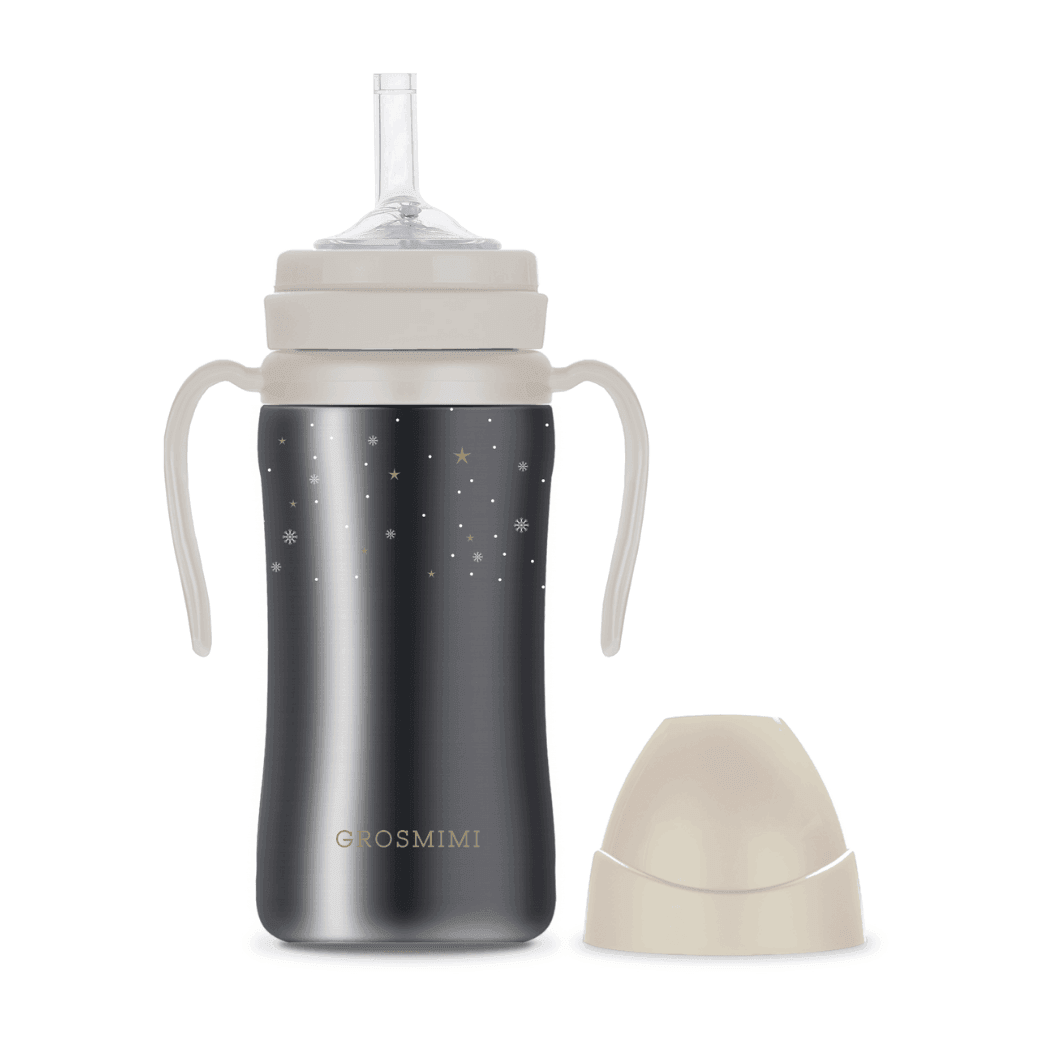 Grosmimi Dark Stainless Straw Cup 300ml White-2006733468935000072