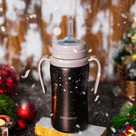 Grosmimi Dark Stainless Straw Cup 300ml White-2006733468935000069