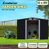 Wallaroo 10x8ft Zinc Steel Garden Shed with Open Storage - Black - Extra Image