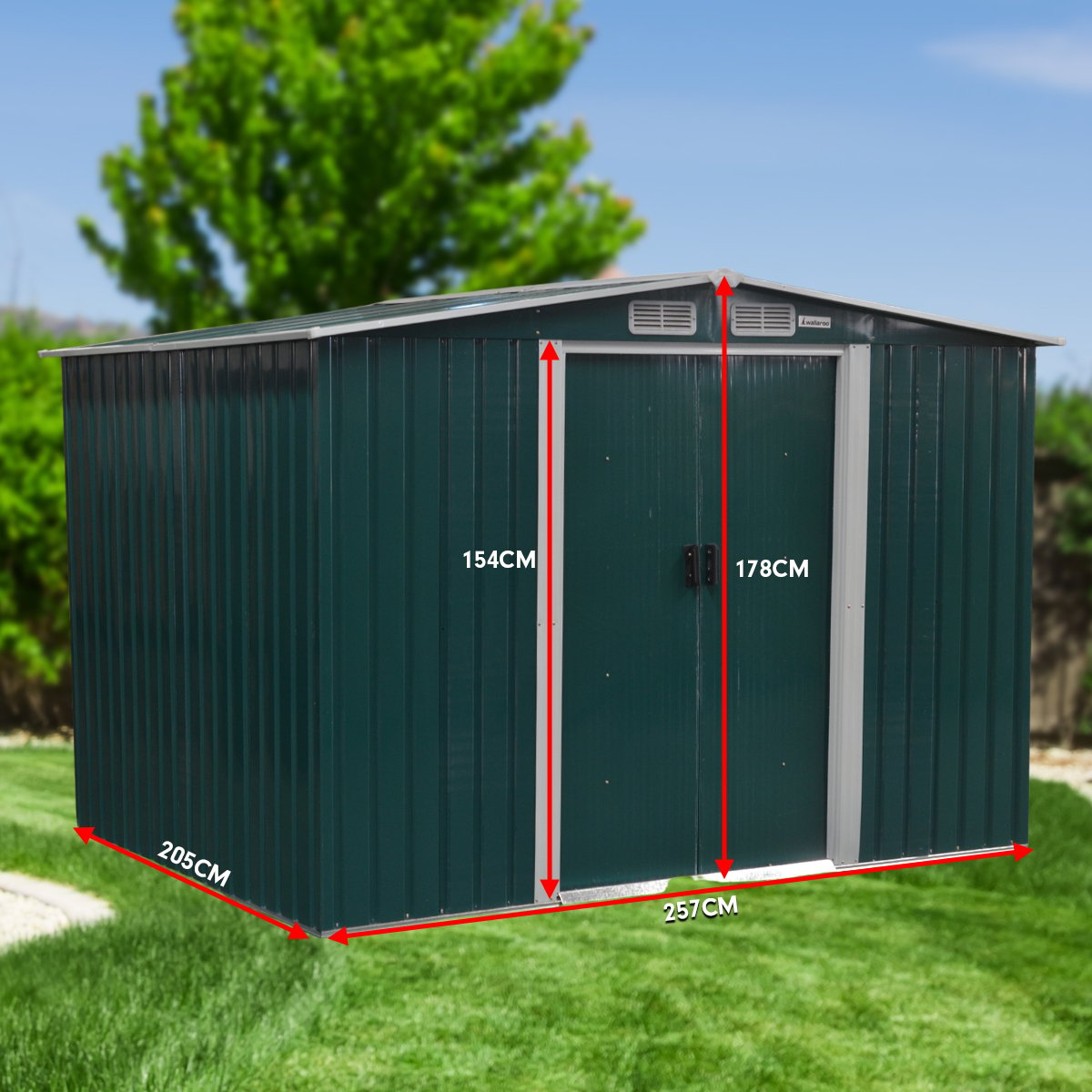 Garden Shed Spire Roof 6ft x 8ft Outdoor Storage Shelter - Green