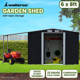 Wallaroo 6x8ft Zinc Steel Garden Shed with Open Storage - Black - Extra Image