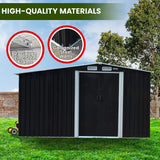 Wallaroo Garden Shed with Semi-Closed Storage 10*8FT - Black - Close-Up Angle