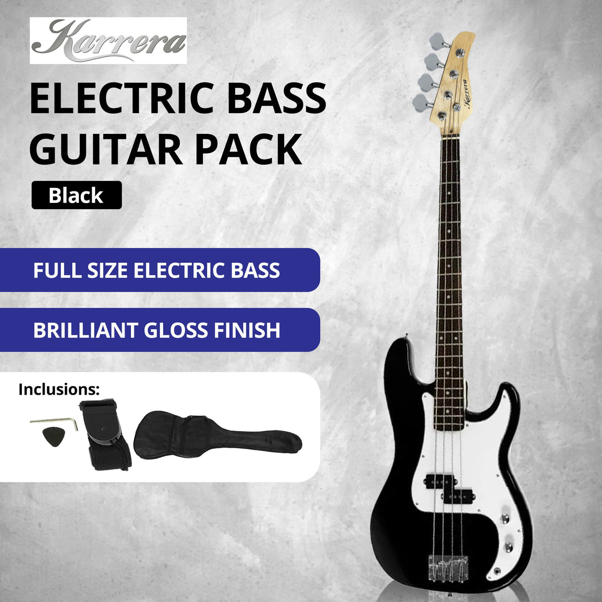 Karrera 39in Electric Guitar Bass Music 4-String Instrument Full Size Black