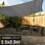 Wallaroo 2.5 x 2.5 Shade Sail 280GSM Outdoor Sun Shade Canopy Grey Square Cloth