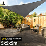 Wallaroo 280GSM Outdoor Sun Shade Sail Canopy Grey - 5m x 5m x 5m - 45-Degree Angle