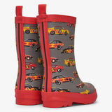 HATLEY Shiny Kids Rain Boots | Classic Race Cars size 6 - Front View
