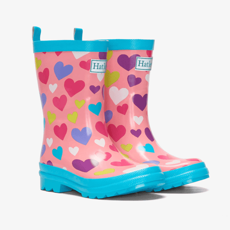 HATLEY Shiny Kids Rain Boots | Colourful Hearts size 6-1954803053072879616