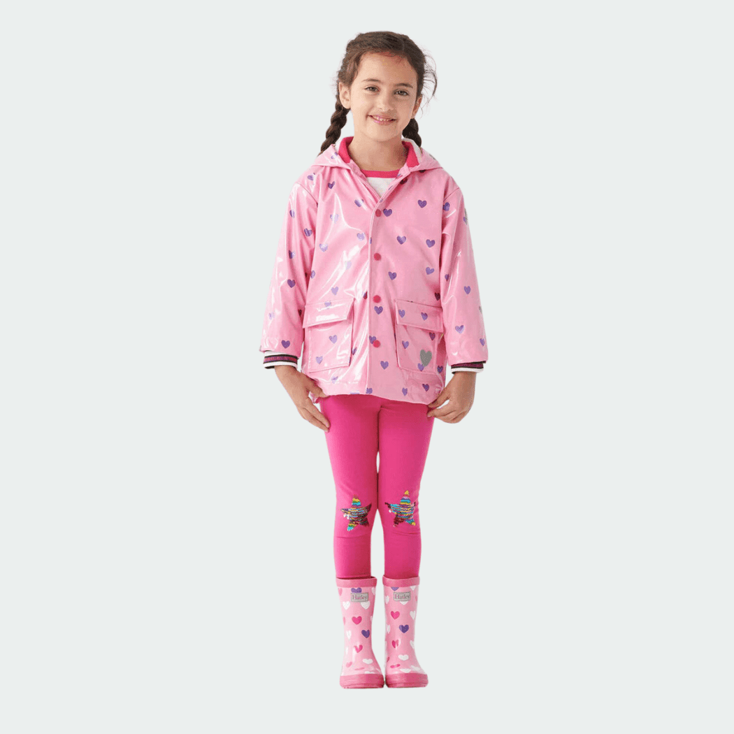 HATLEY Shiny Kids Rain Boots | Scattered Hearts size 8-2006733331869339651