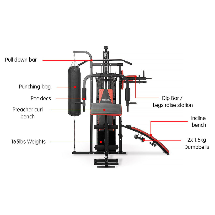 Powertrain Multi Station Home Gym with 165lb Weights and Dumbbells