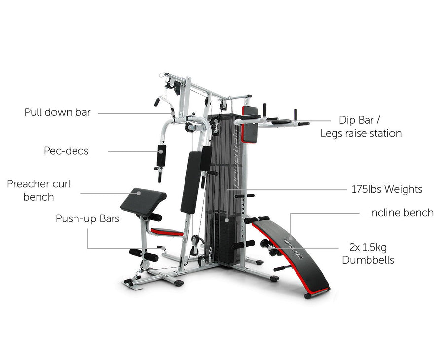 Powertrain Home Gym Multi Station Exercise 175lb Weights Dumbbells
