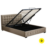 Levede Fabric Bed Frame Double Gas Lift Double Beige - Close-Up Angle