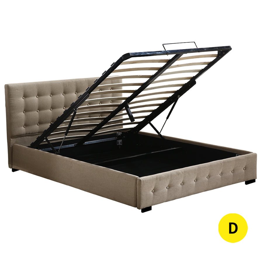 Levede Fabric Bed Frame Double Gas Lift Double Beige-2006733222205067264