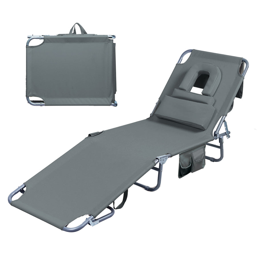 Levede Foldable Beach Lounge Chairs with Face Hole Grey-2018816828482129920
