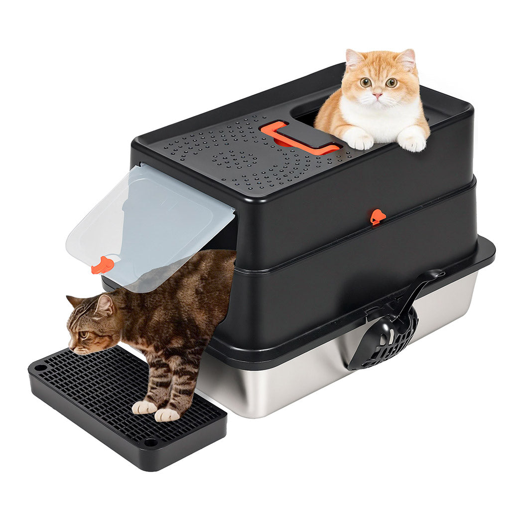 Pawz Stainless Steel Large Enclosed Cat Litter Box-2011971128926539776