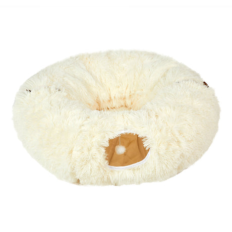 Pawz Cat Tunnel Foldable Fluffy Plush Play Tube Beige-2006732904268435456