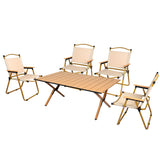Levede Folding Camping Table Chair Set Oak - Low Angle