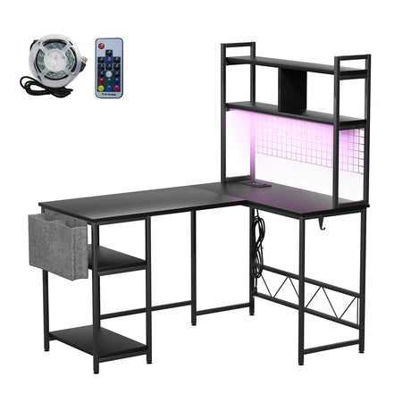 Levede L Shaped Gaming Desk with LED Lights Black-2006732738572455936