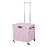 Folding Shopping Trolley Cart Portable Pink - Low Angle
