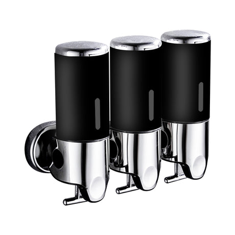 3 Bottles Bathroom Shower Soap Dispenser Black-2018816652975673344