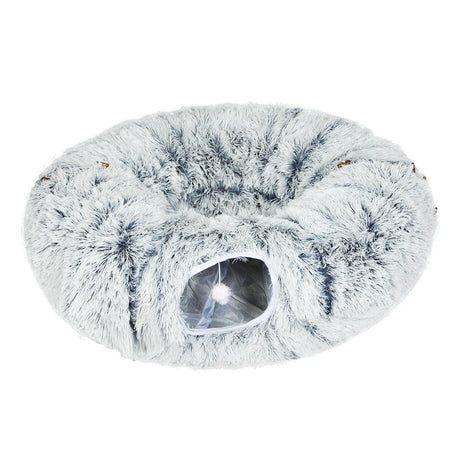 Pawz Cat Tunnel Foldable Fluffy Plush Play Tube Grey-1954802453765558272