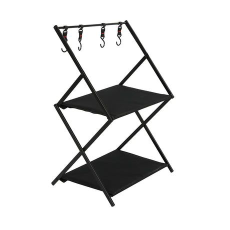 Levede Foldable Camping Storage Shelves 2 Layer with Hooks Black-2018816784416772096