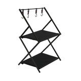 Levede Foldable Camping Storage Shelves 2 Layer with Hooks Black - Low Angle