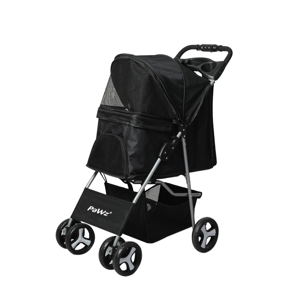 PaWz 4 Wheels Pet Stroller Dog Cat Cage Black-2006733030869307392