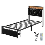 Levede Single Bed Frame Leather Headboard RGB 2 Drawers-2006732795887620096