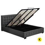 Levede Fabric Bed Frame King Tufted Dark Grey-2006733222549000192