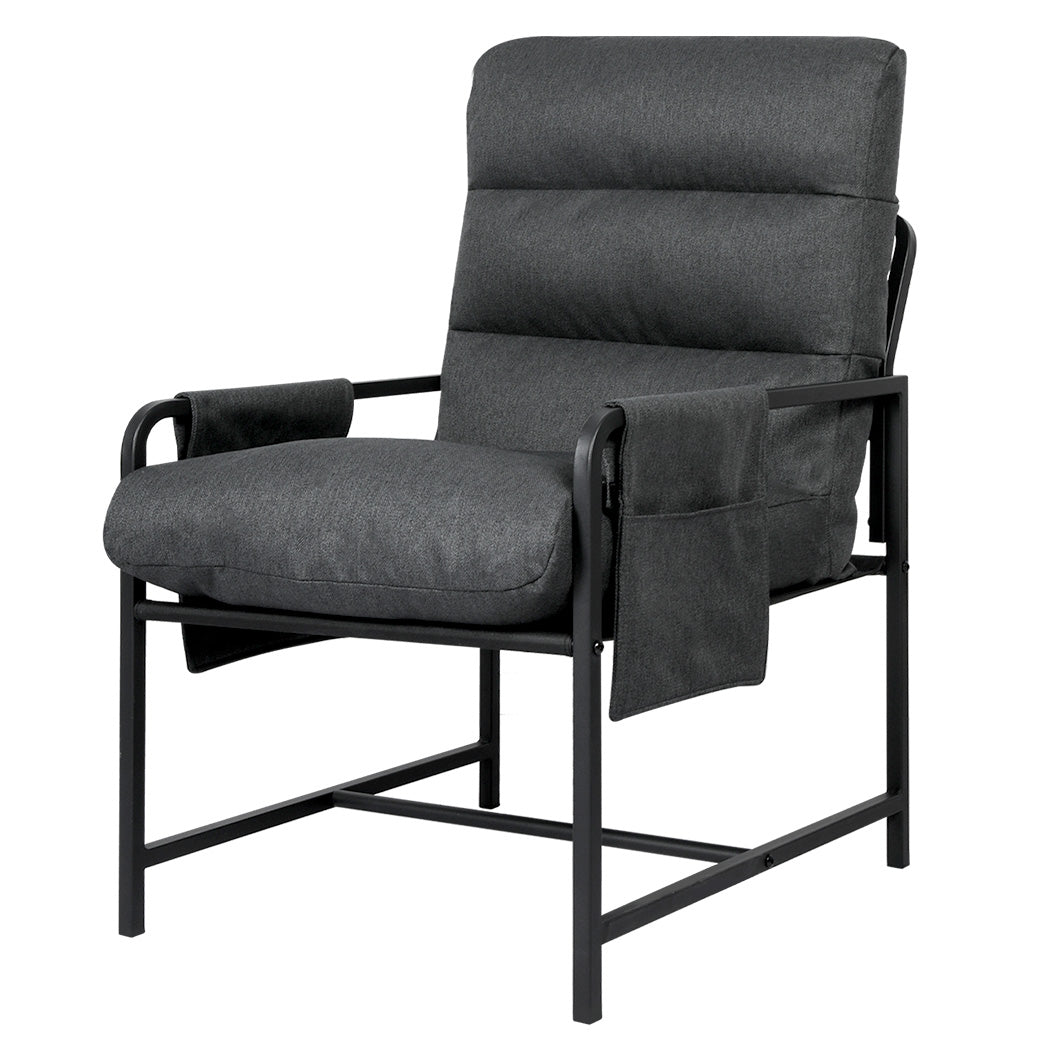 Levede Metal Framed Lounge Chair Linen in Dark Grey-2018816855510224896