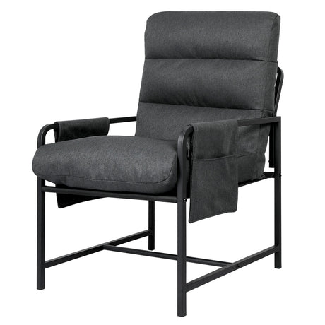 Levede Metal Framed Lounge Chair Linen in Dark Grey-2018816855510224896