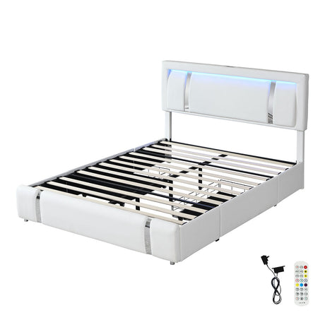Levede King Bed Frame Leather Headboard RGB 2 Drawers-2006732796147666944