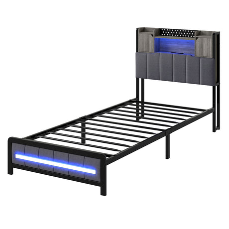 Levede Single Bed Frame with Storage Headboard RGB LED-2011971105295831040