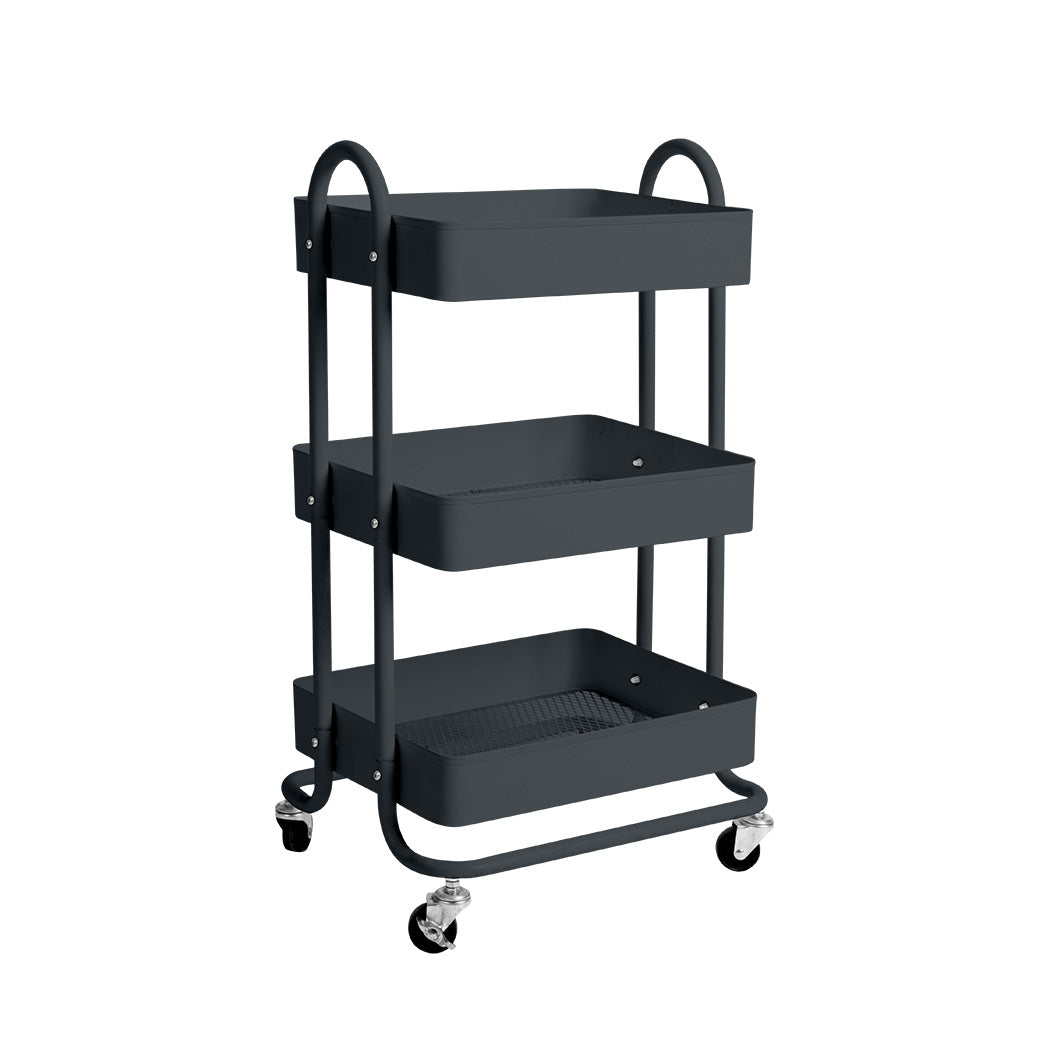 Levede 3 Tiers Kitchen Trolley Cart Grey-2018816738329759744