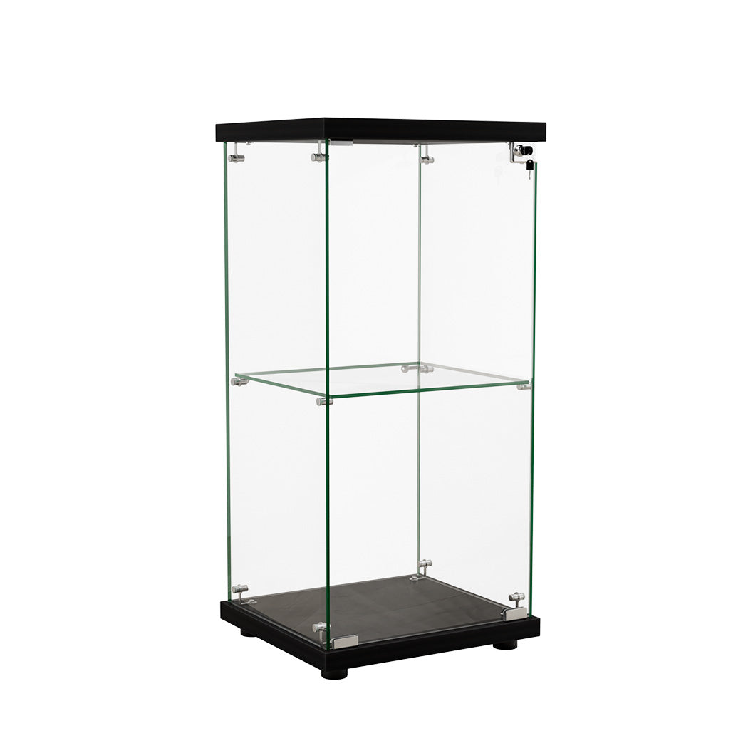 Stacked Display Cabinet Collection Storage Tempered Glass 2 Tier With Lock Black-2018816906798174208