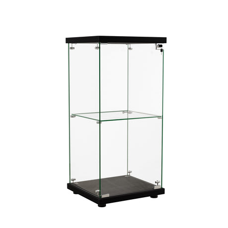 Stacked Display Cabinet Collection Storage Tempered Glass 2 Tier With Lock Black-2018816906798174208