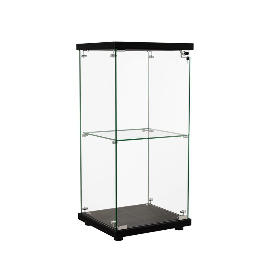 Stacked Display Cabinet Collection Storage Tempered Glass 2 Tier With Lock Black-2018816906798174208