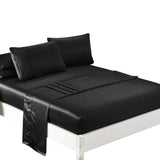 DreamZ Silky Satin Sheets Fitted Double Black - Low Angle
