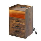 Levede Bedside Table USB Charger Outlet LED Oak - Low Angle