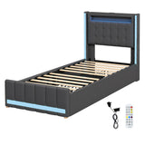 Levede Single Bed Frame Fabric Storage Drawer LED USB - Extra Image